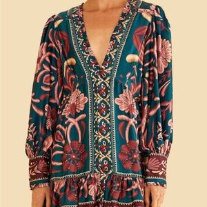 Farm Rio Teal Seashell Tapestry Lenzing™ Ecovero™ Viscose Mini Dress